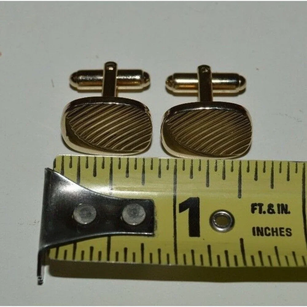 Vintage Mid Century Gold & Black Brass Tone Classic Textured Cuff Links Rare